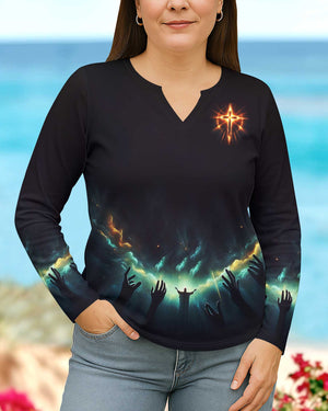 God Is Light In Him There Is No Darkness At All All Over Print V-neck Long Sleeves Shirt