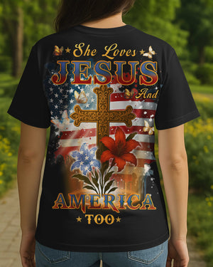 She Loves Jesus And America Too All Over Print T-Shirt