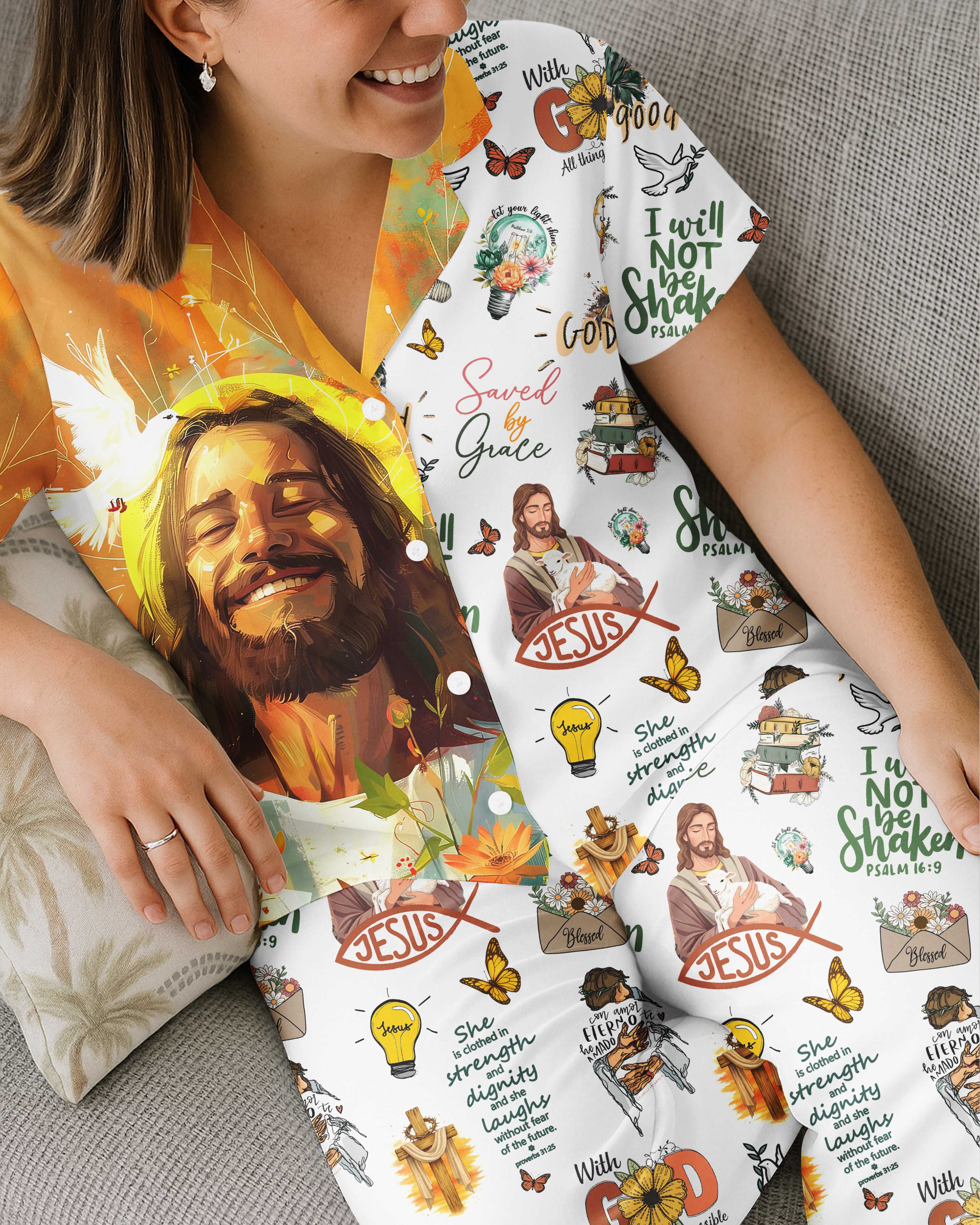 Tropical Theme Jesus Button Pajamas