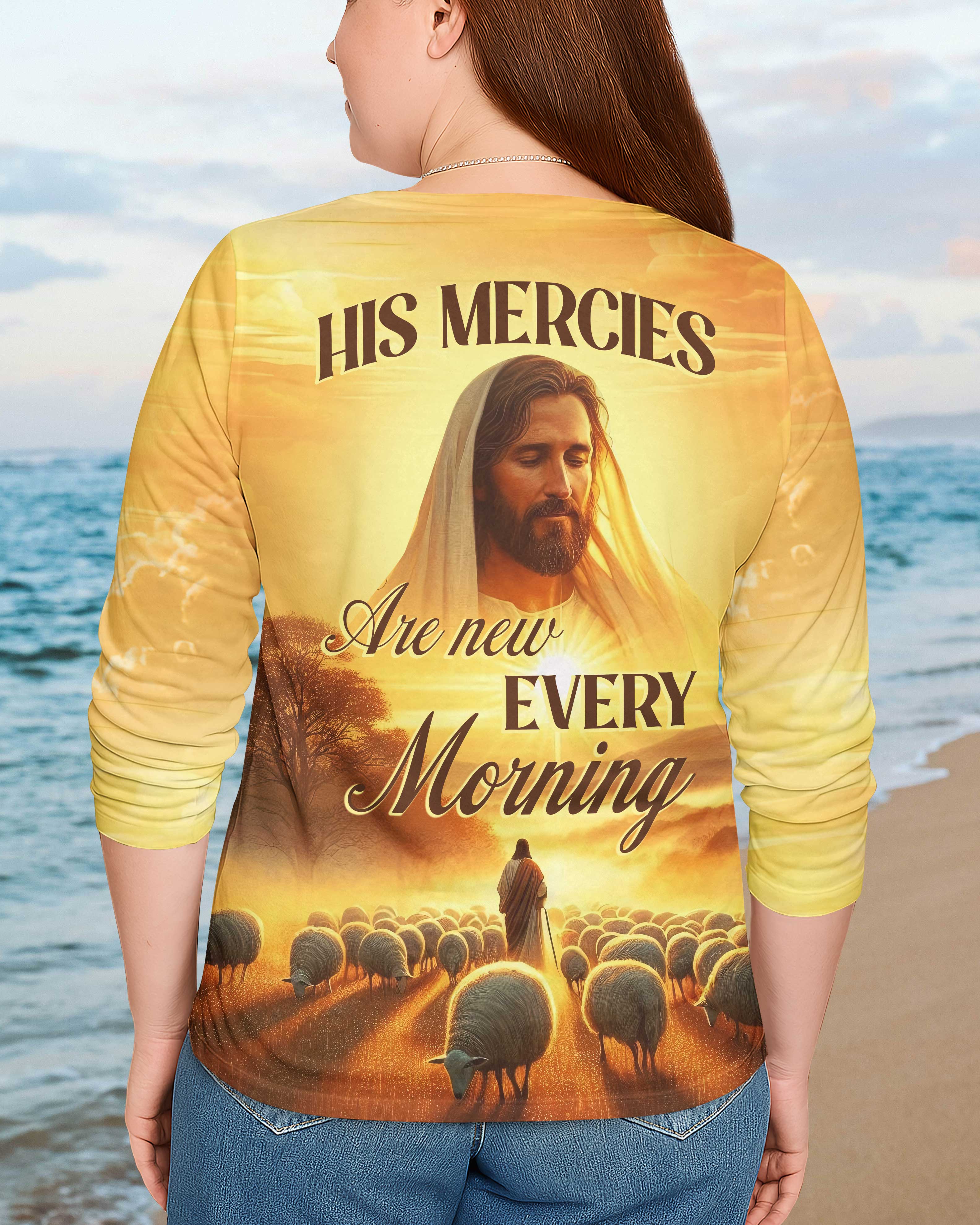His Mercies Are New Every Morning All Over Print V-neck Long Sleeves Shirt