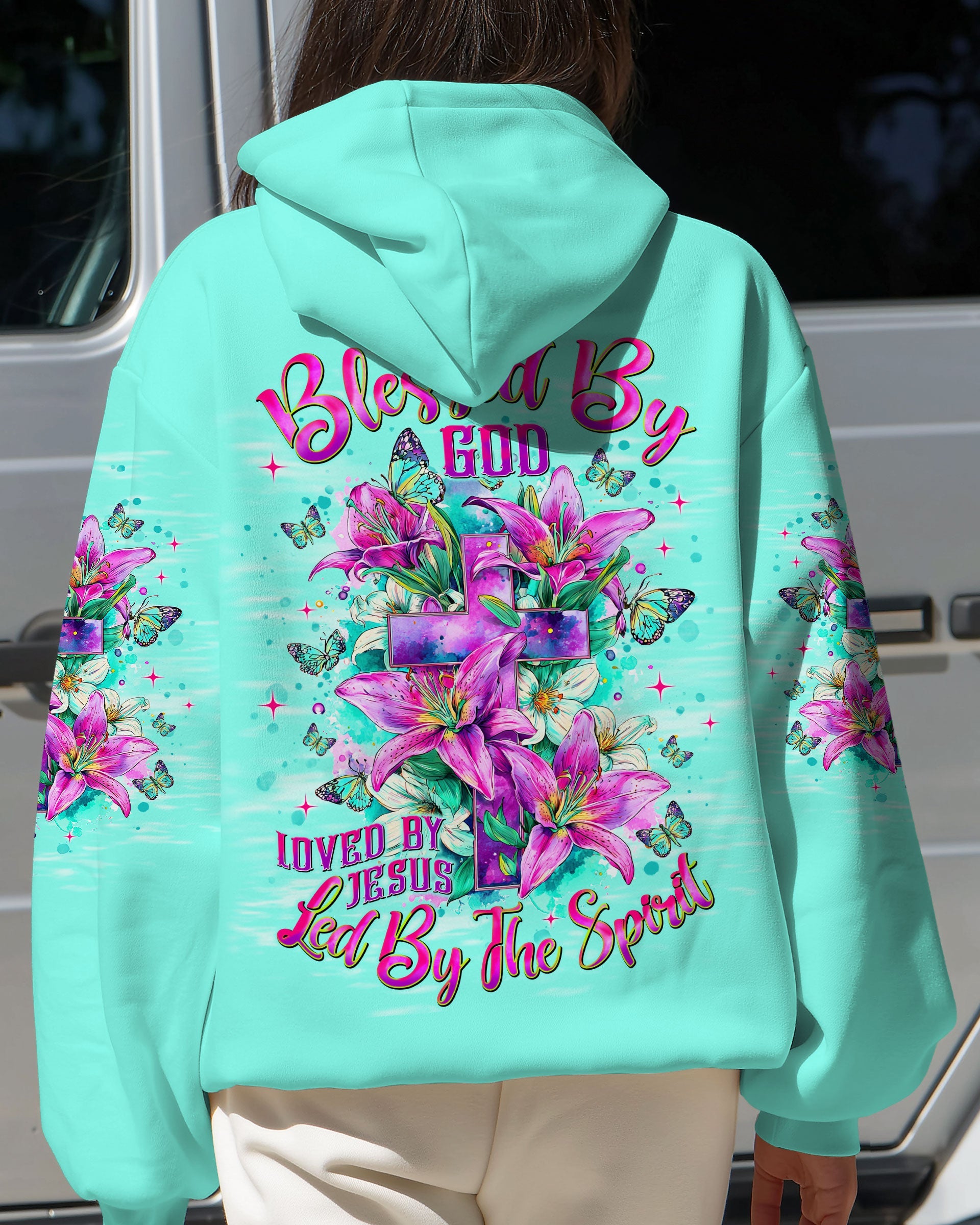 Blessed By God Loved By Jesus Cross Lilies Women's All Over Print Shirt - Tlnt1009253