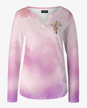 God Made Me a Mom and I'm Forever Grateful All Over Print V-neck Long Sleeves Shirt
