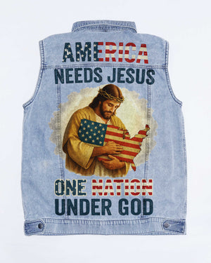 One Nation Under God Sleeveless Denim Jacket