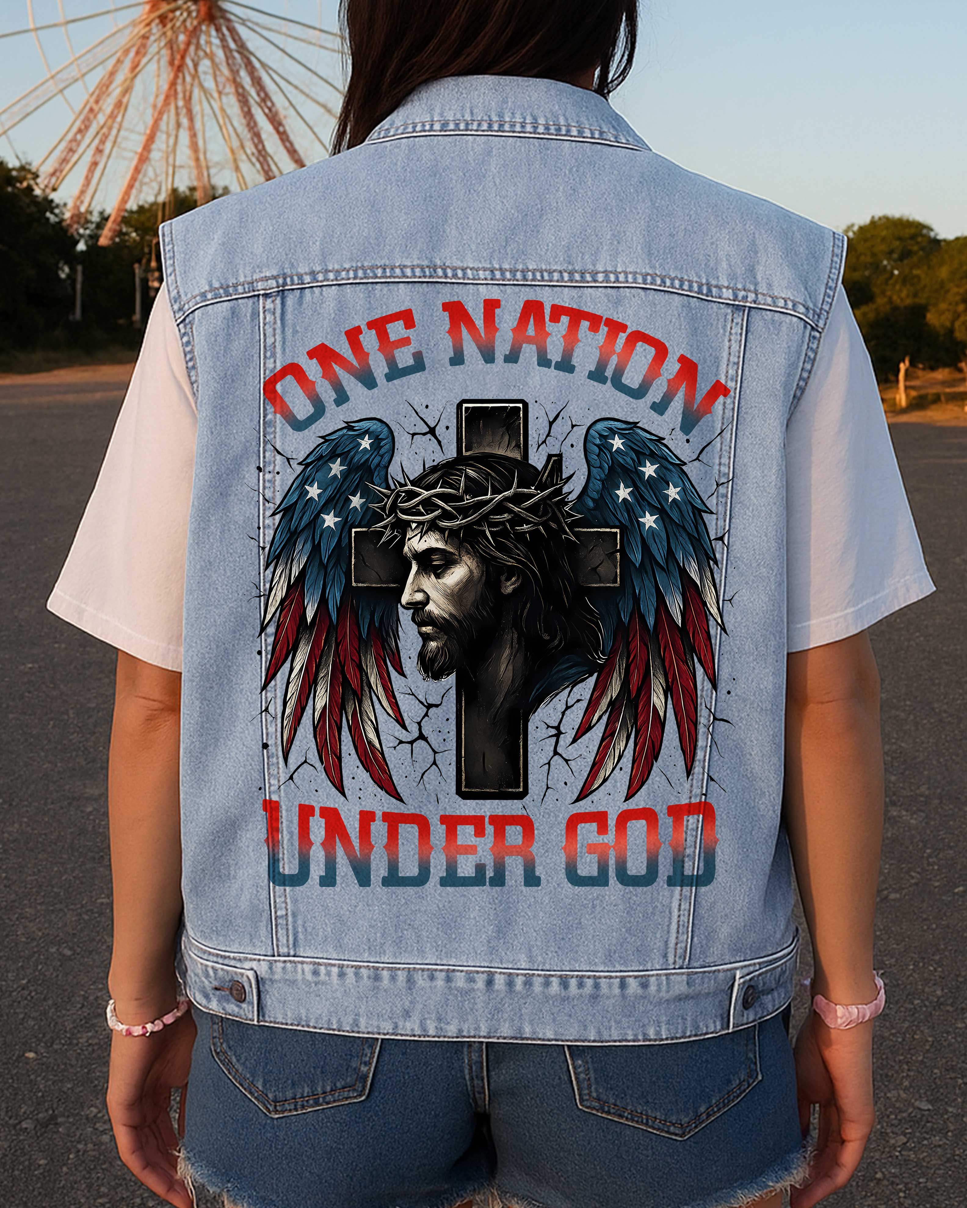 One Nation Under God Sleeveless Denim Jacket