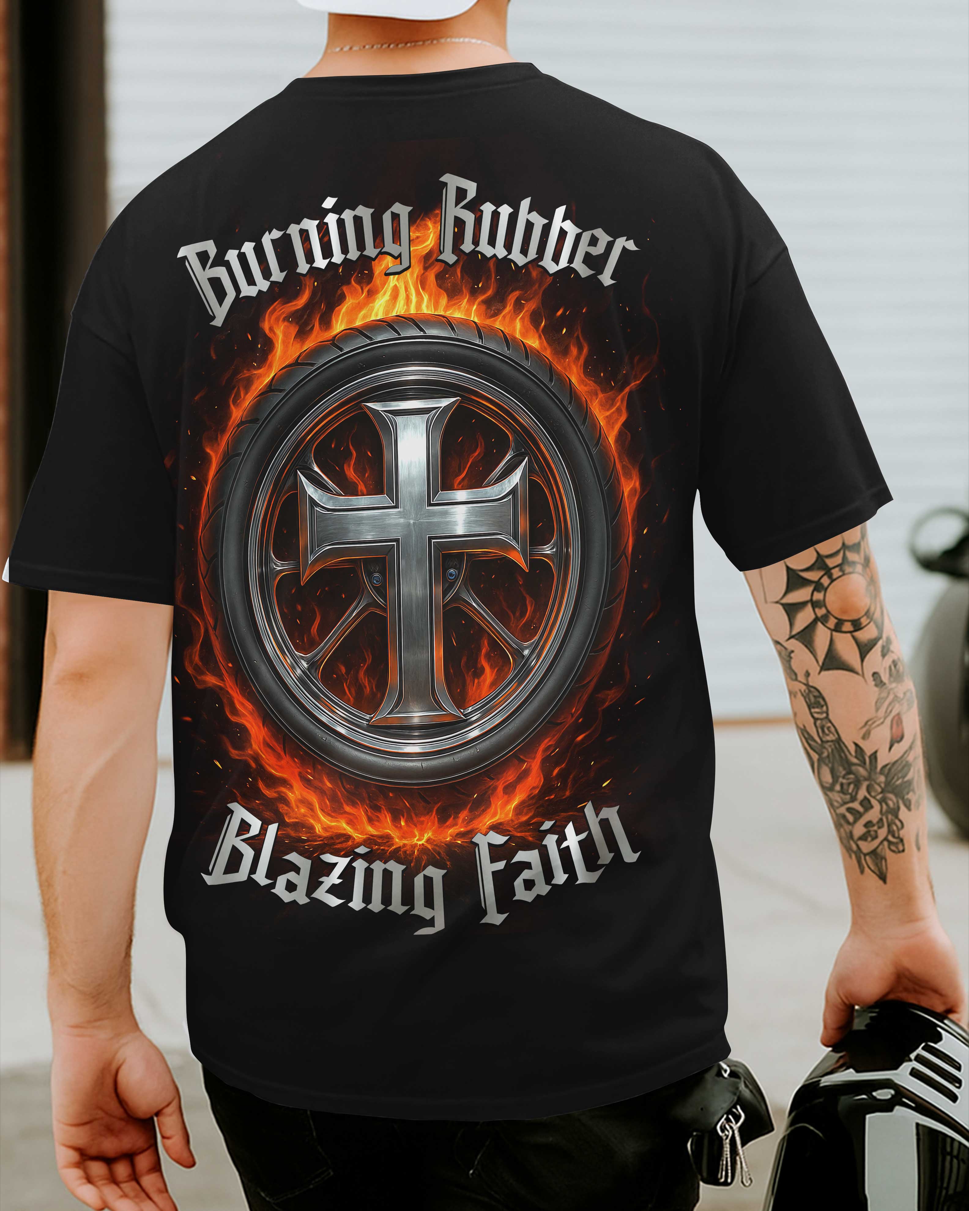 Burning Rubber Blazing Faith All Over Print T-Shirt