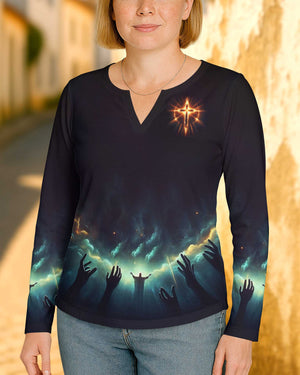 God Is Light In Him There Is No Darkness At All All Over Print V-neck Long Sleeves Shirt