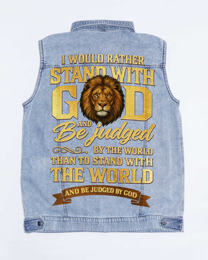 I Would Rather Stand With God Sleeveless Denim Jacket