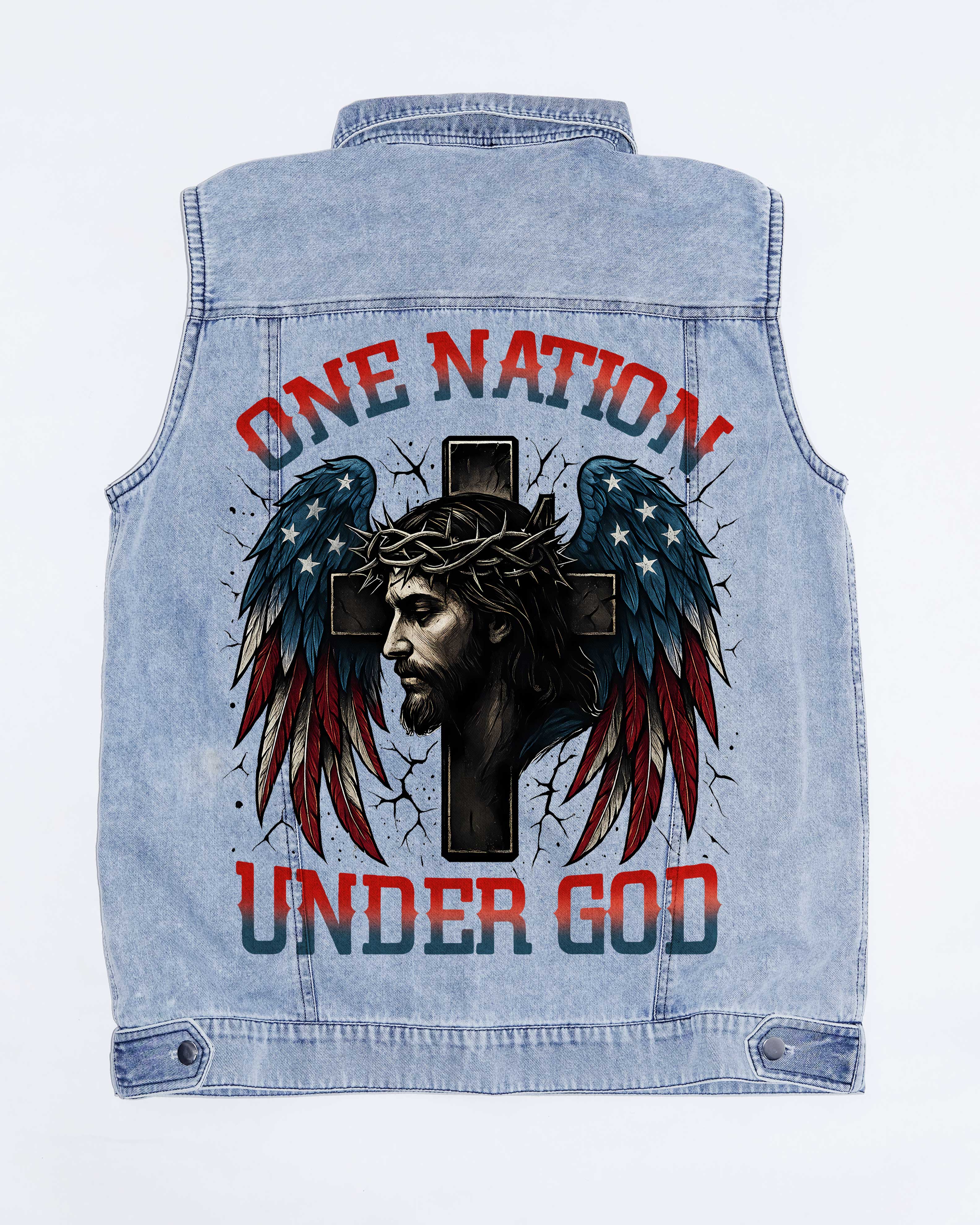 One Nation Under God Sleeveless Denim Jacket