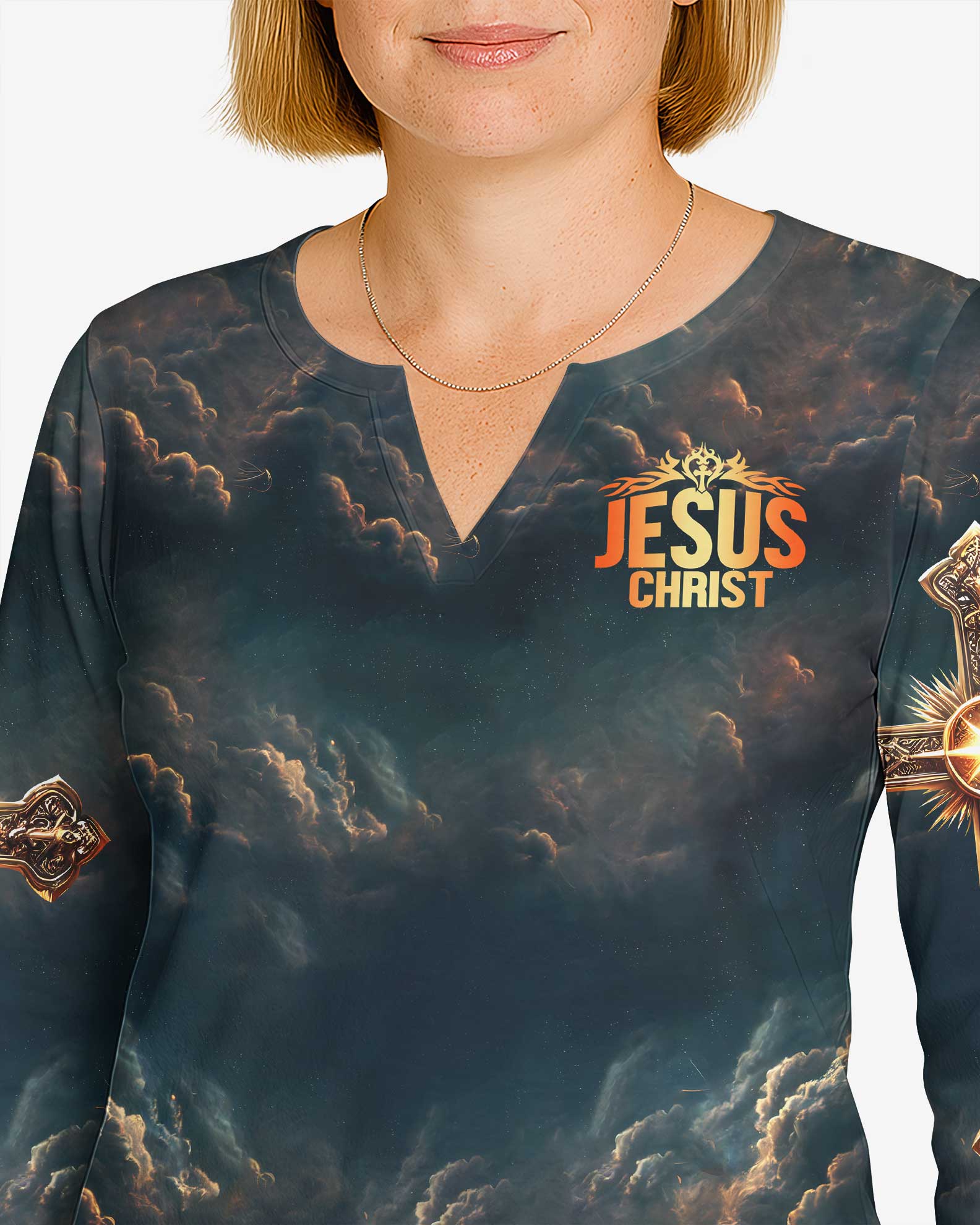 I'm Covered By His Grace All Over Print V-neck Long Sleeves Shirt