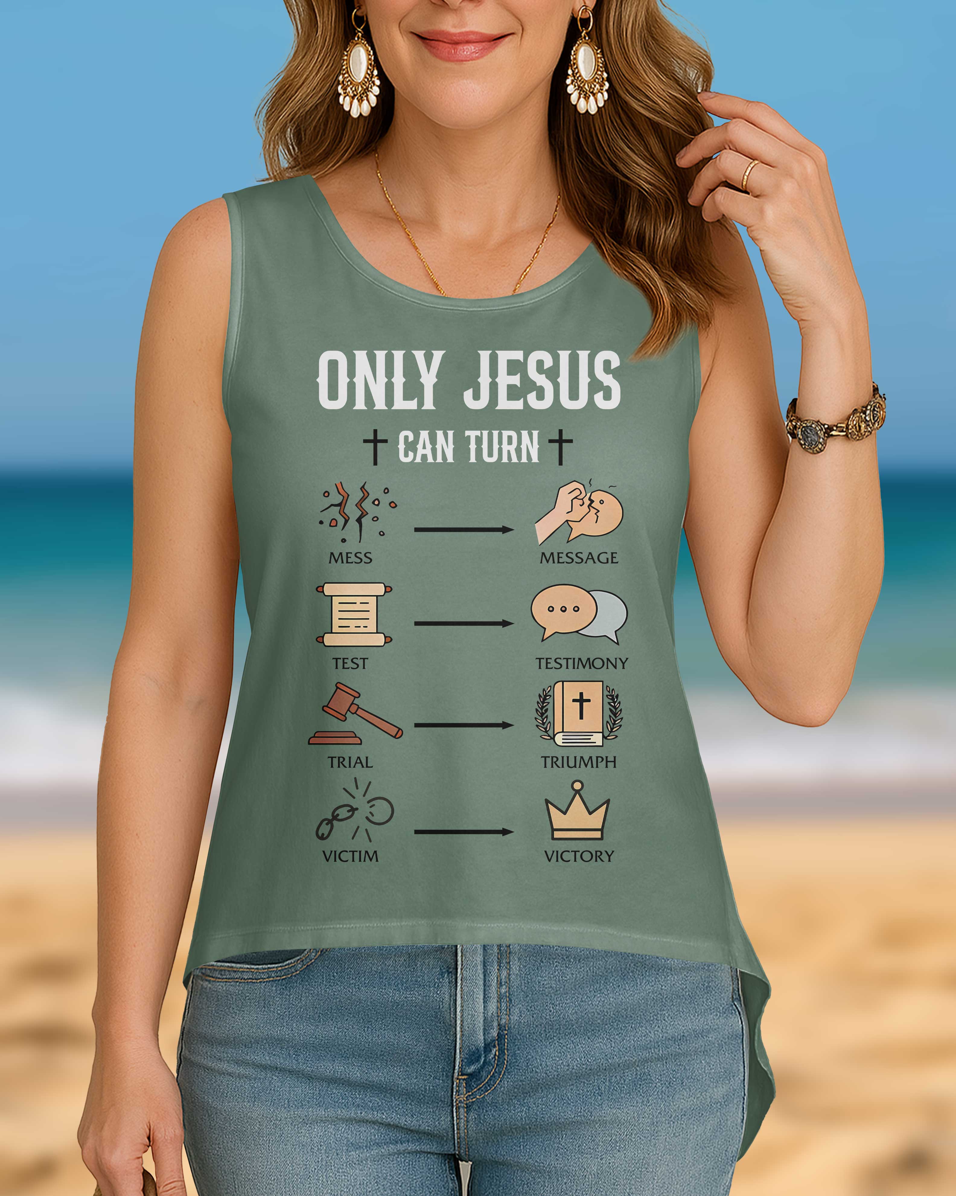 Only Jesus Can Turn Cut Out Wrap Back Tank Top