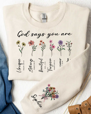 God Says You Are Sweatshirt, Bible Verse, Floral Christian Gift, Personalized Bible Sweater