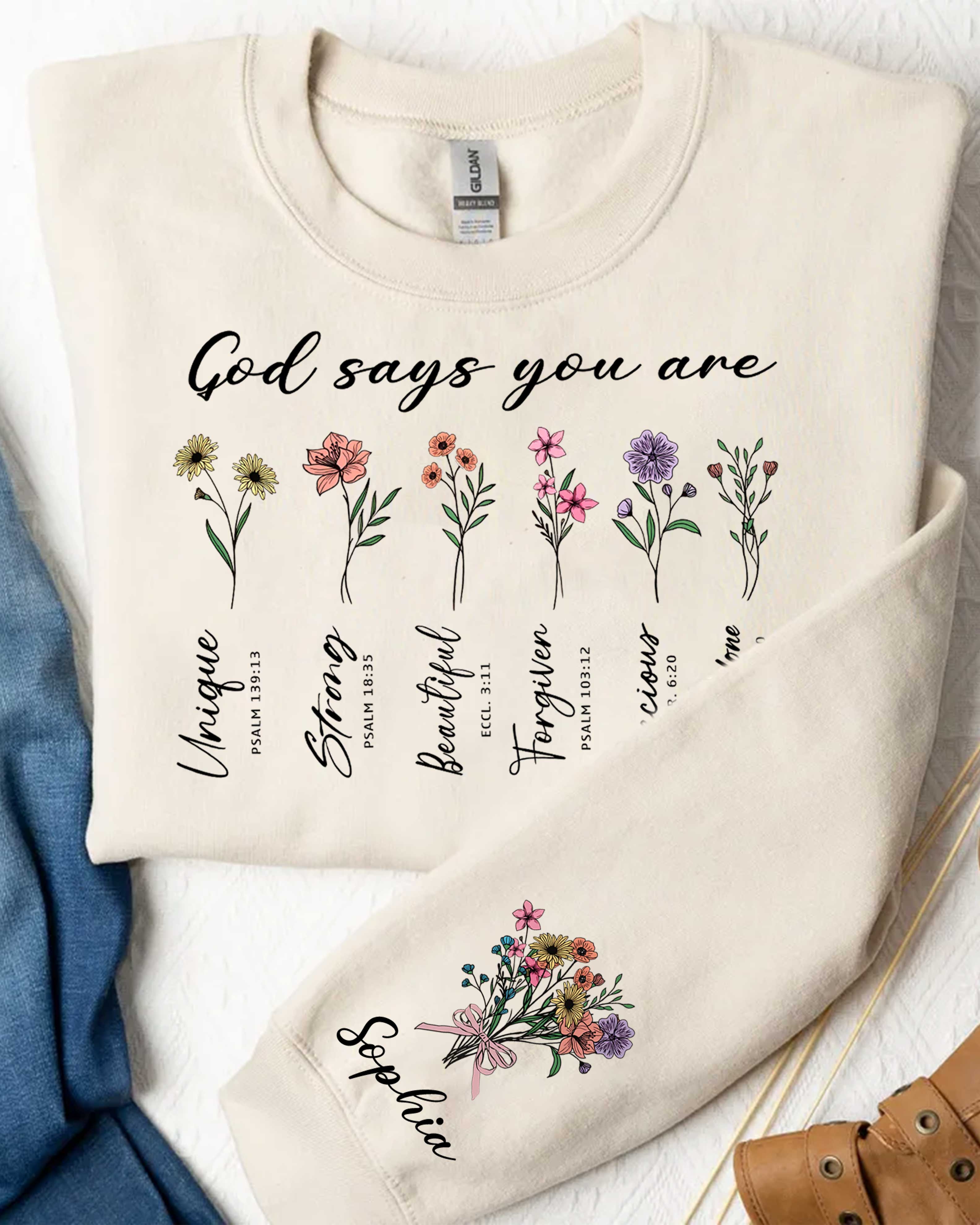 God Says You Are Sweatshirt, Bible Verse, Floral Christian Gift, Personalized Bible Sweater