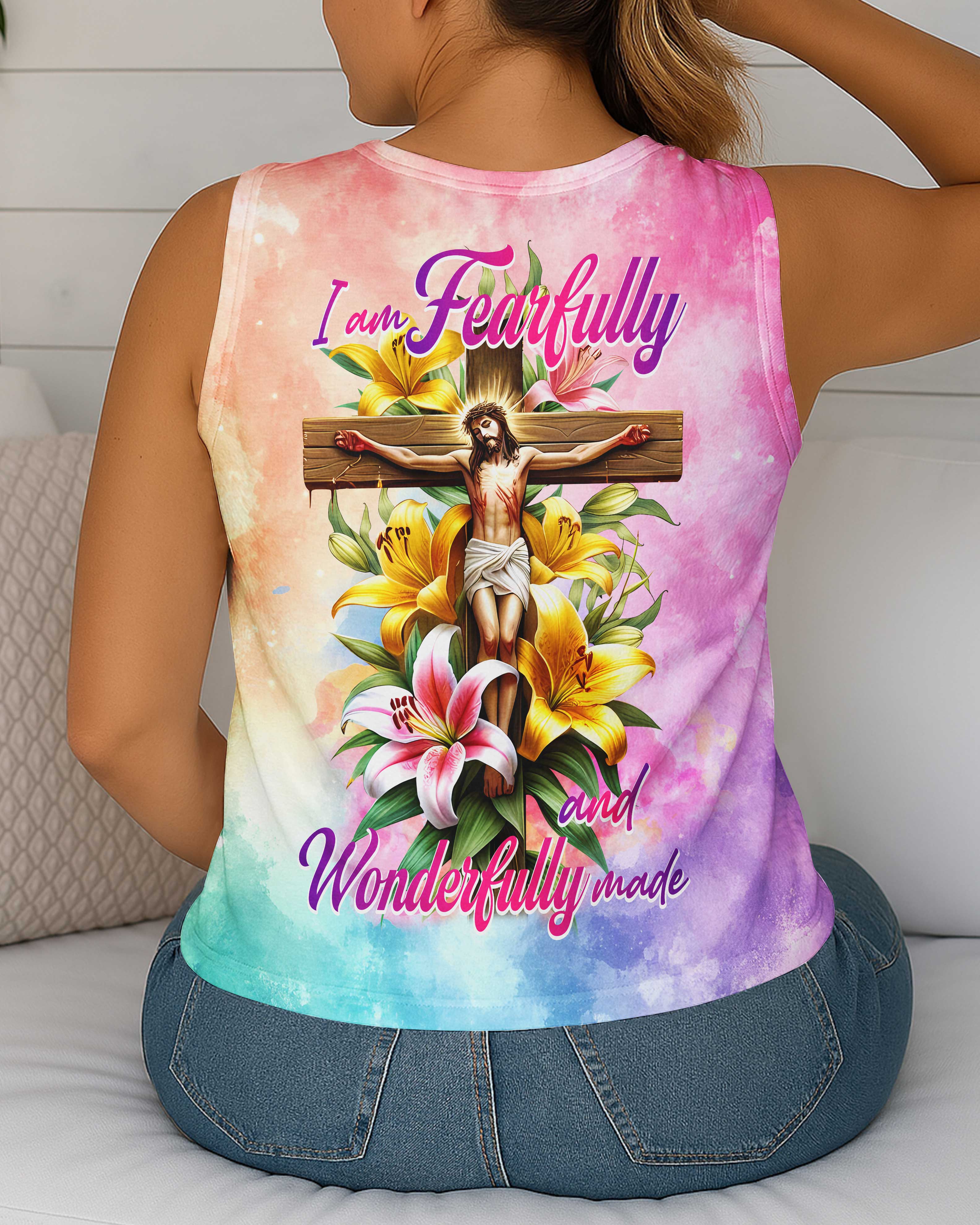 I Am Fearfully And Wonderfully Made All Over Print V-neck Tank Top