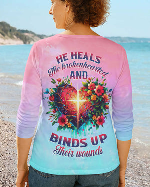 He Heals The Brokenhearted And Binds Up Their Wounds All Over Print V-neck Long Sleeves Shirt