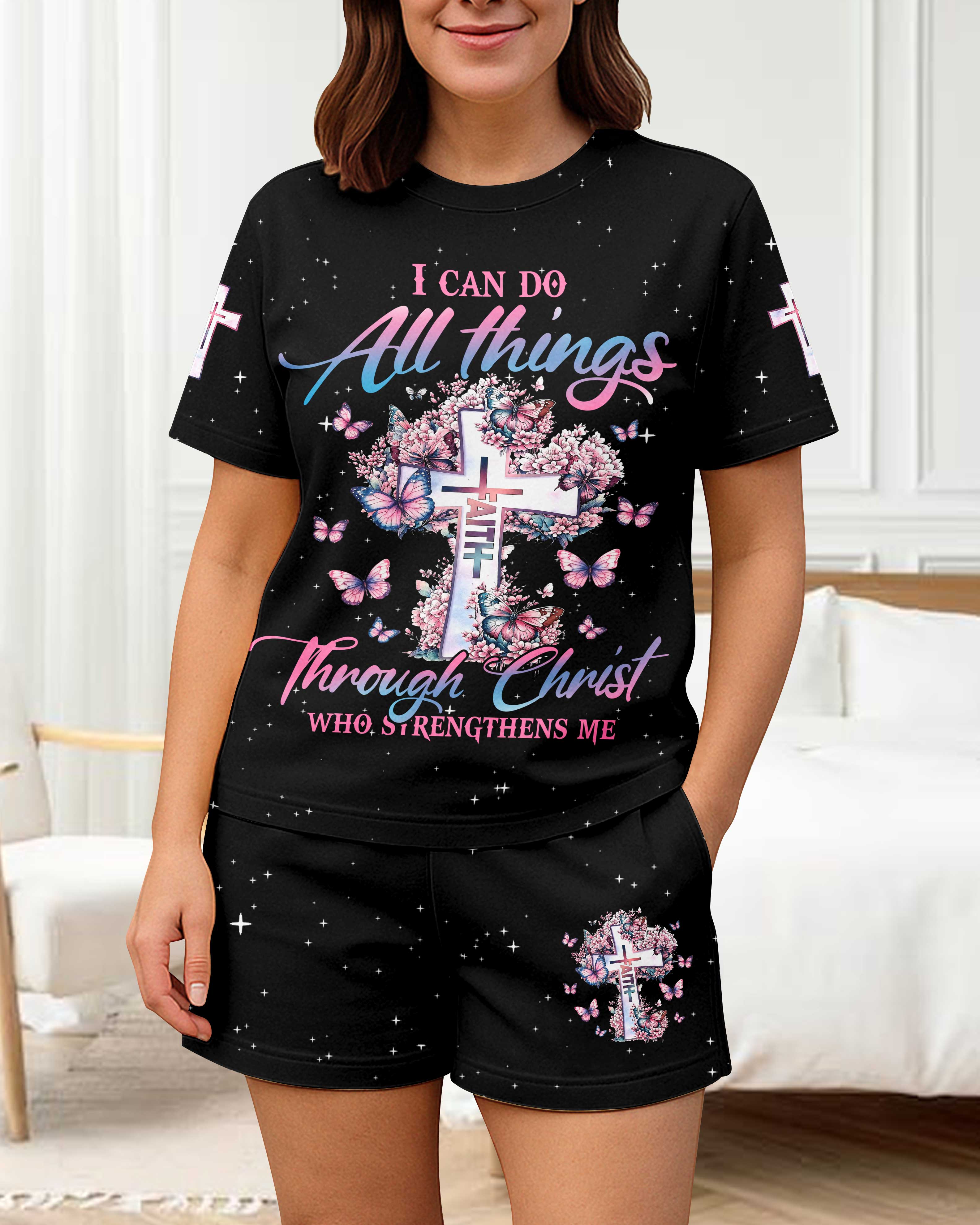 I Can Do All Things Through Christ All Over Print Summer Set