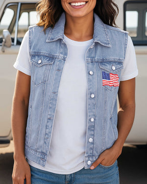 One Nation Under God Sleeveless Denim Jacket