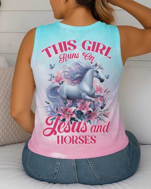 This Girl Runs On Jesus And Horses All Over Print V-neck Tank Top