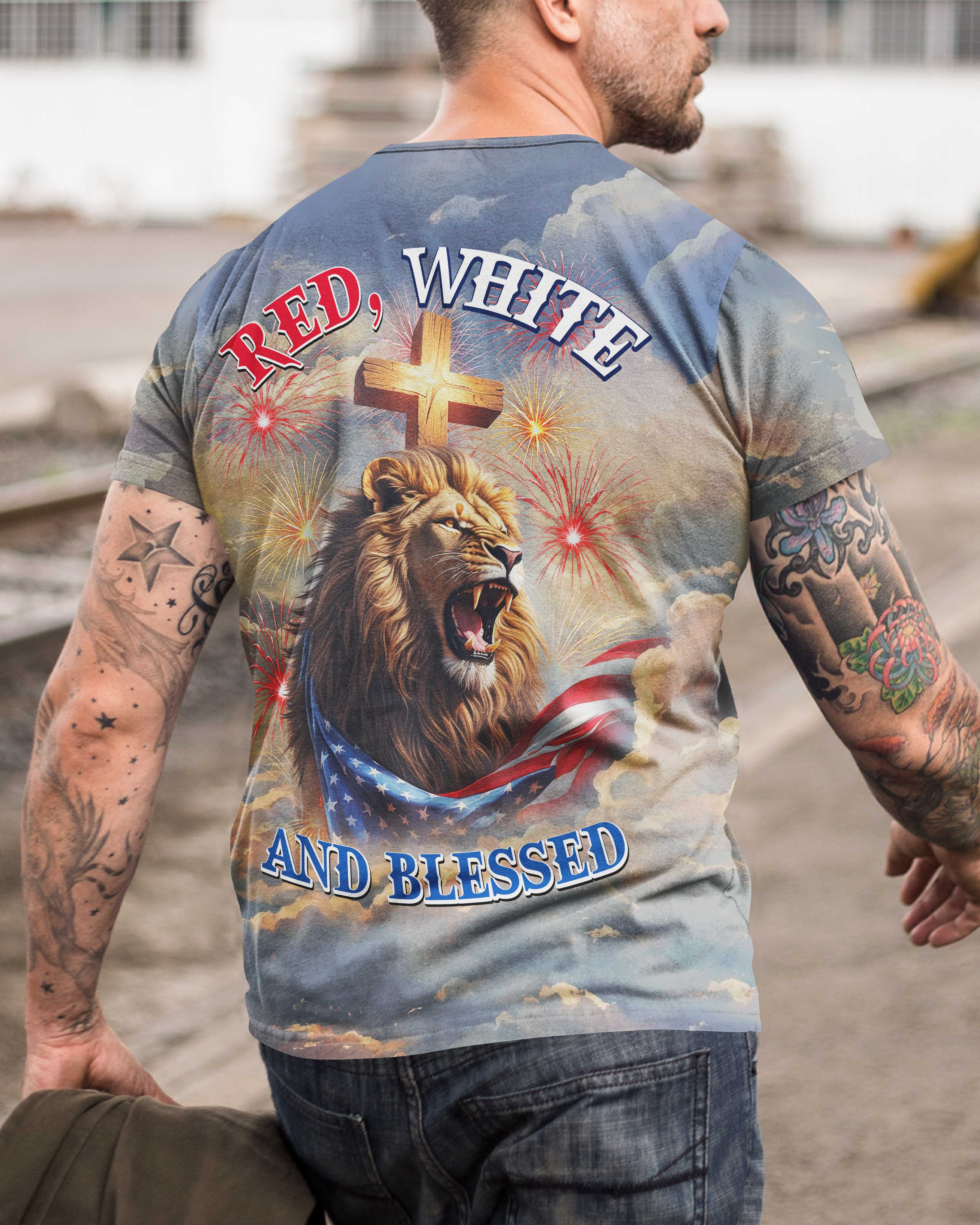 Red, White and Blessed All Over Print T-shirt