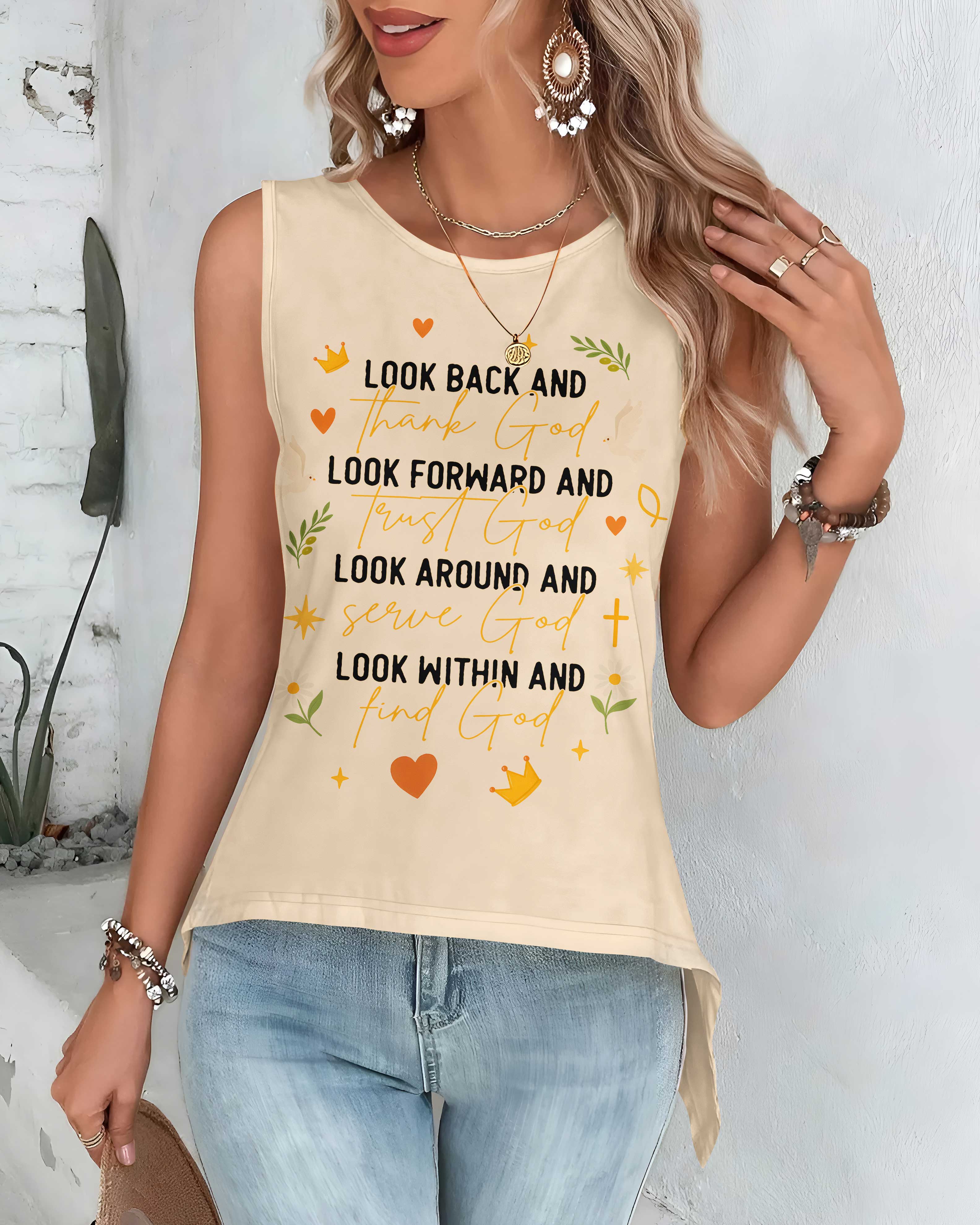 Look Back And Thank God Cut Out Wrap Back Tank Top