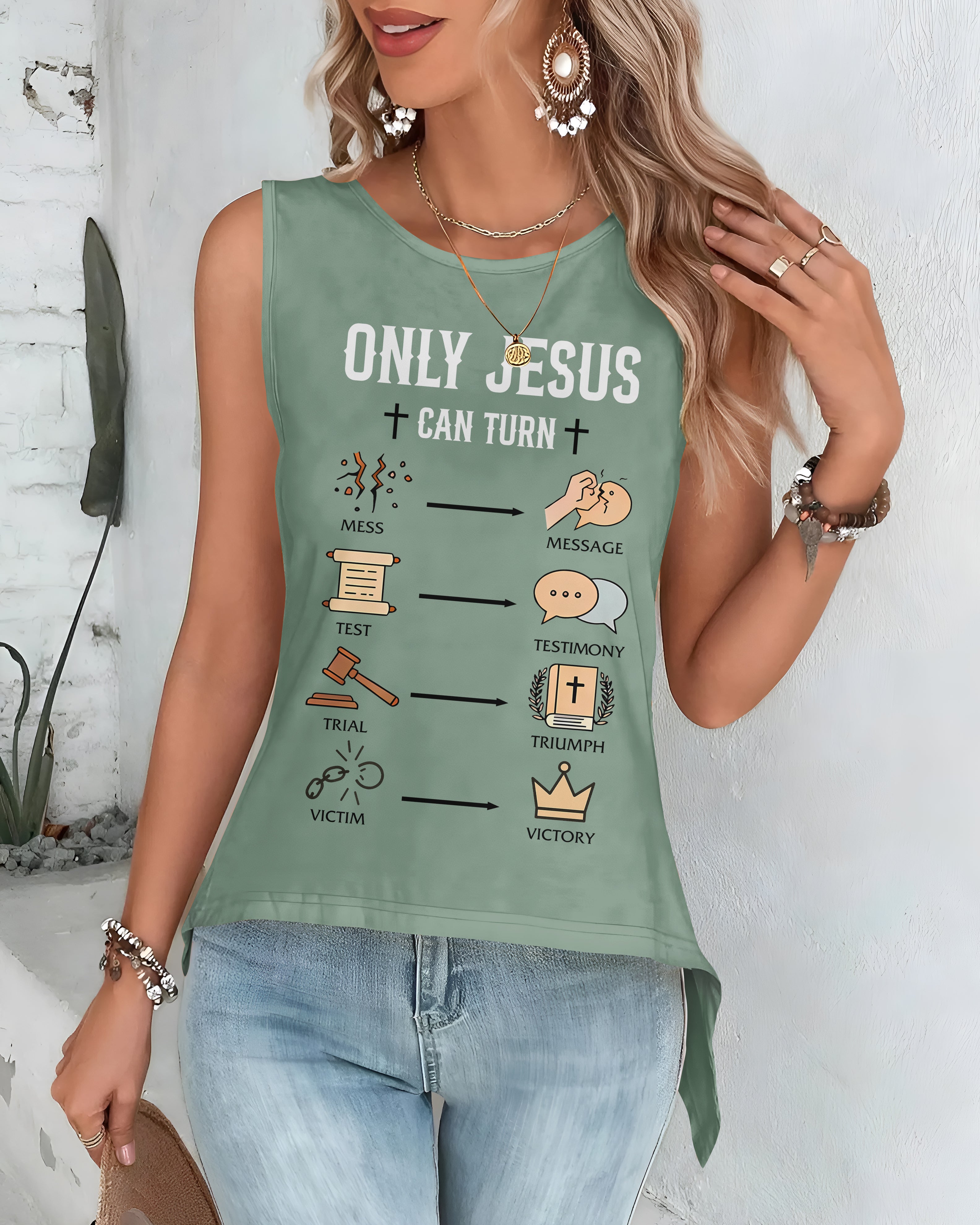 Only Jesus Can Turn Cut Out Wrap Back Tank Top