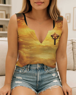 He Will Cover You With His Feathers Under His Wings All Over Print V-neck Tank Top