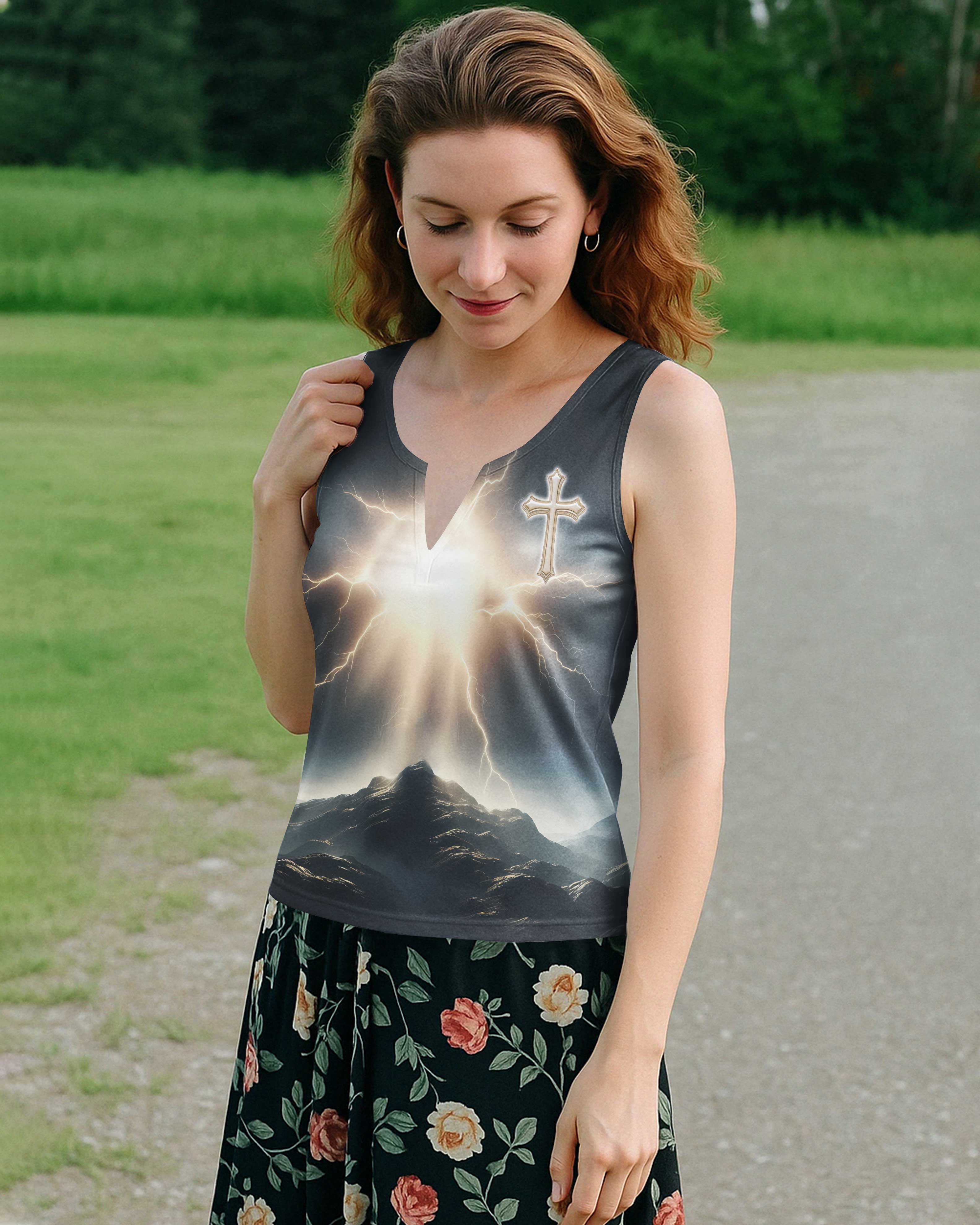 If God Is For Me Who Can Be Against Me? All Over Print V-neck Tank Top