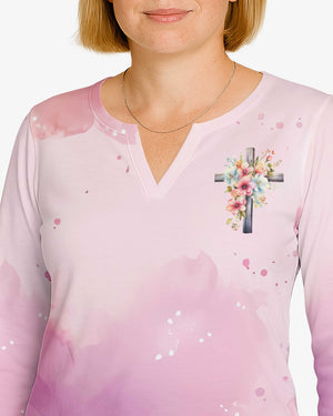 God Made Me a Mom and I'm Forever Grateful All Over Print V-neck Long Sleeves Shirt