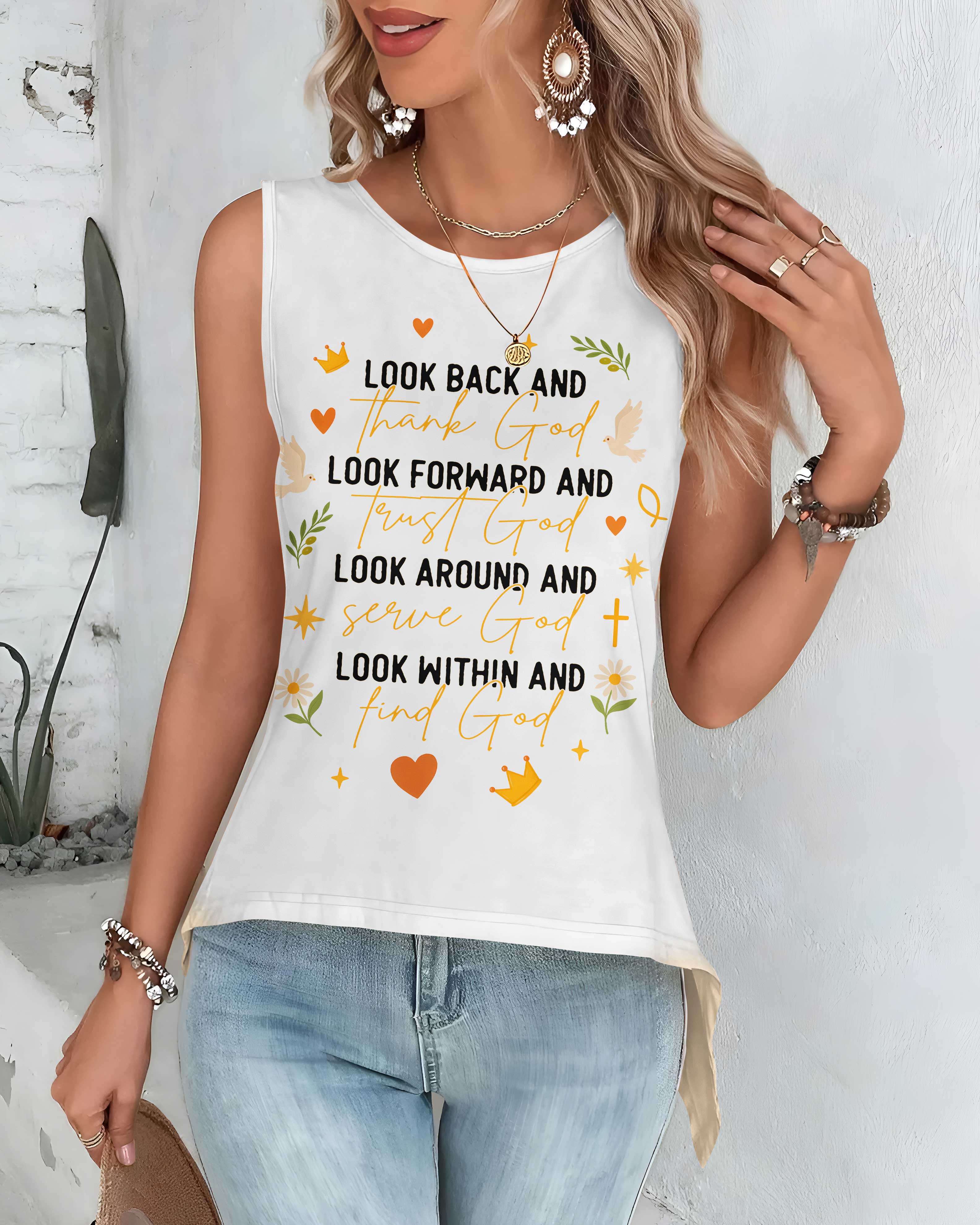 Look Back And Thank God Cut Out Wrap Back Tank Top