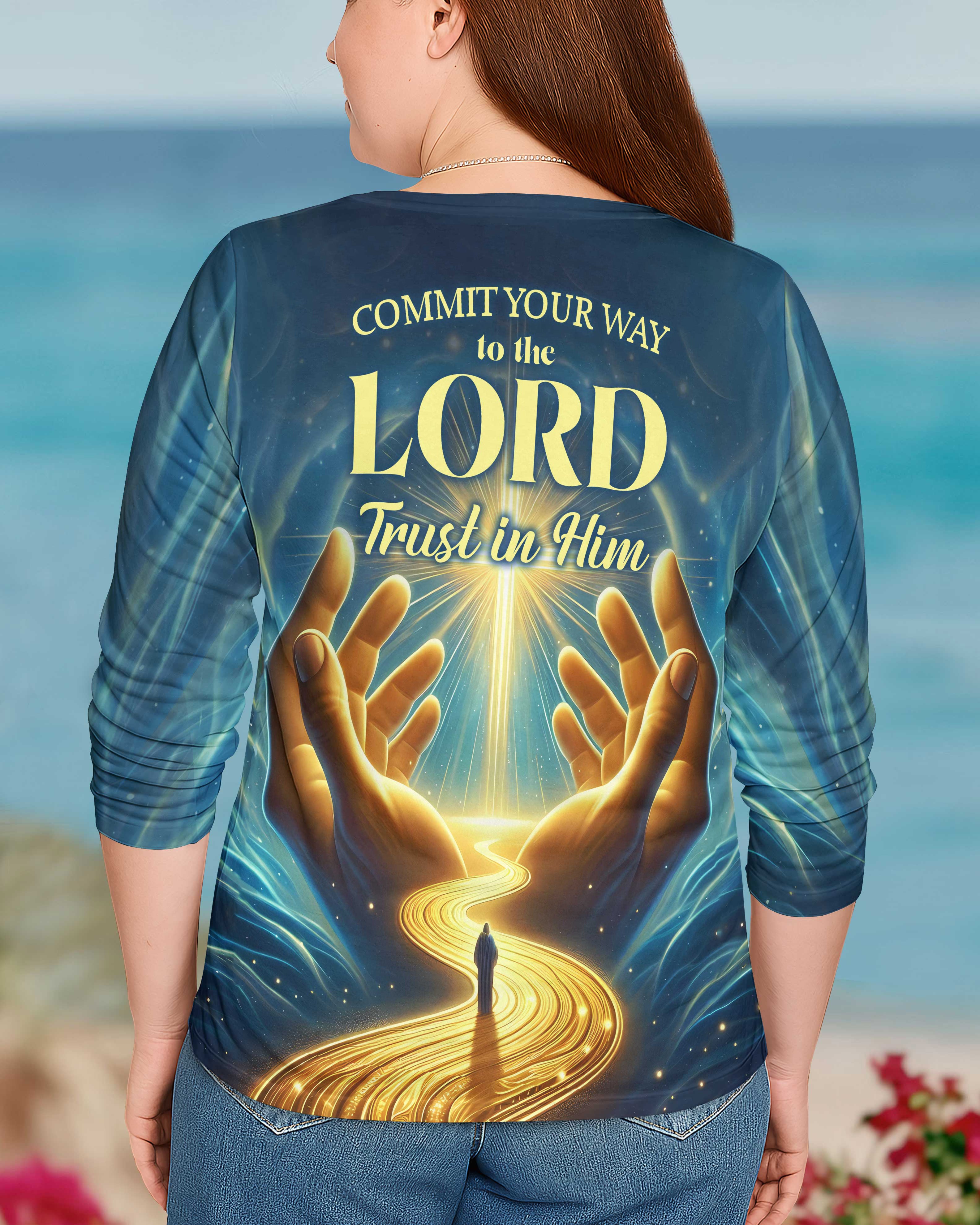 Commit Your Way To The Lord Trust In Him All Over Print V-neck Long Sleeves Shirt