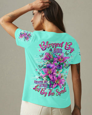 Blessed By God Loved By Jesus Cross Lilies Women's All Over Print Shirt - Tlnt1009253