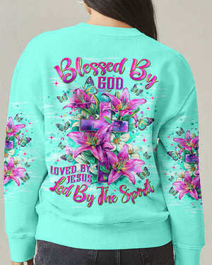Blessed By God Loved By Jesus Cross Lilies Women's All Over Print Shirt - Tlnt1009253