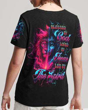 Blessed By God Loved By Jesus Lion Warrior Women's All Over Print Shirt - Tltw1209253