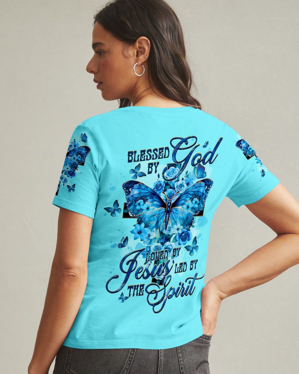 Blessed By God Loved By Jesus Cross Butterfly Women's All Over Print Shirt - Tltw1309251