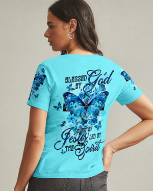 Blessed By God Loved By Jesus Cross Butterfly Women's All Over Print Shirt - Tltw1309251
