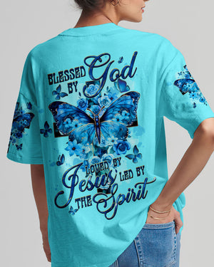 Blessed By God Loved By Jesus Cross Butterfly Women's All Over Print Shirt - Tltw1309251