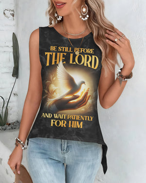 Be Still Before The Lord And Wait Patiently For Him All Over Print Cut Out Wrap Back Tank Top