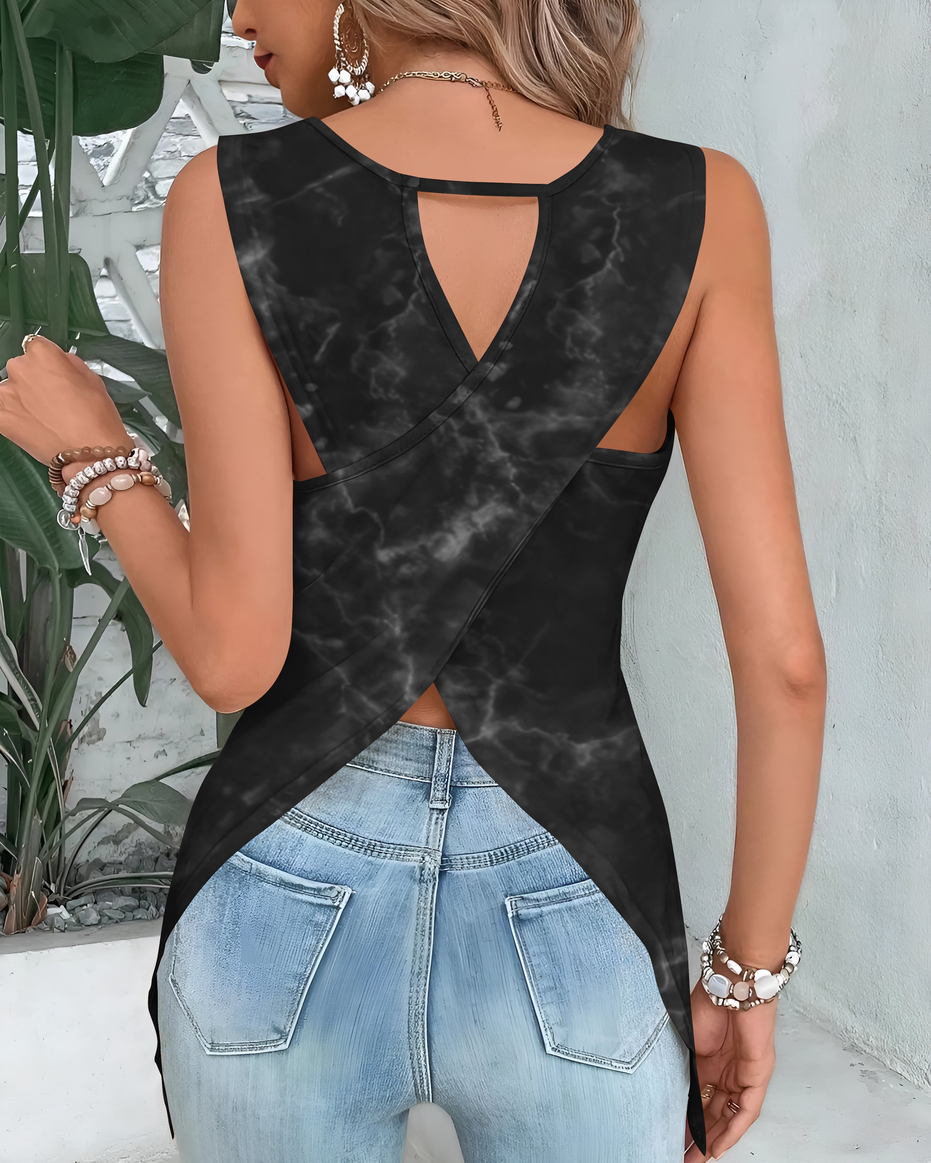 Be Still Before The Lord And Wait Patiently For Him All Over Print Cut Out Wrap Back Tank Top