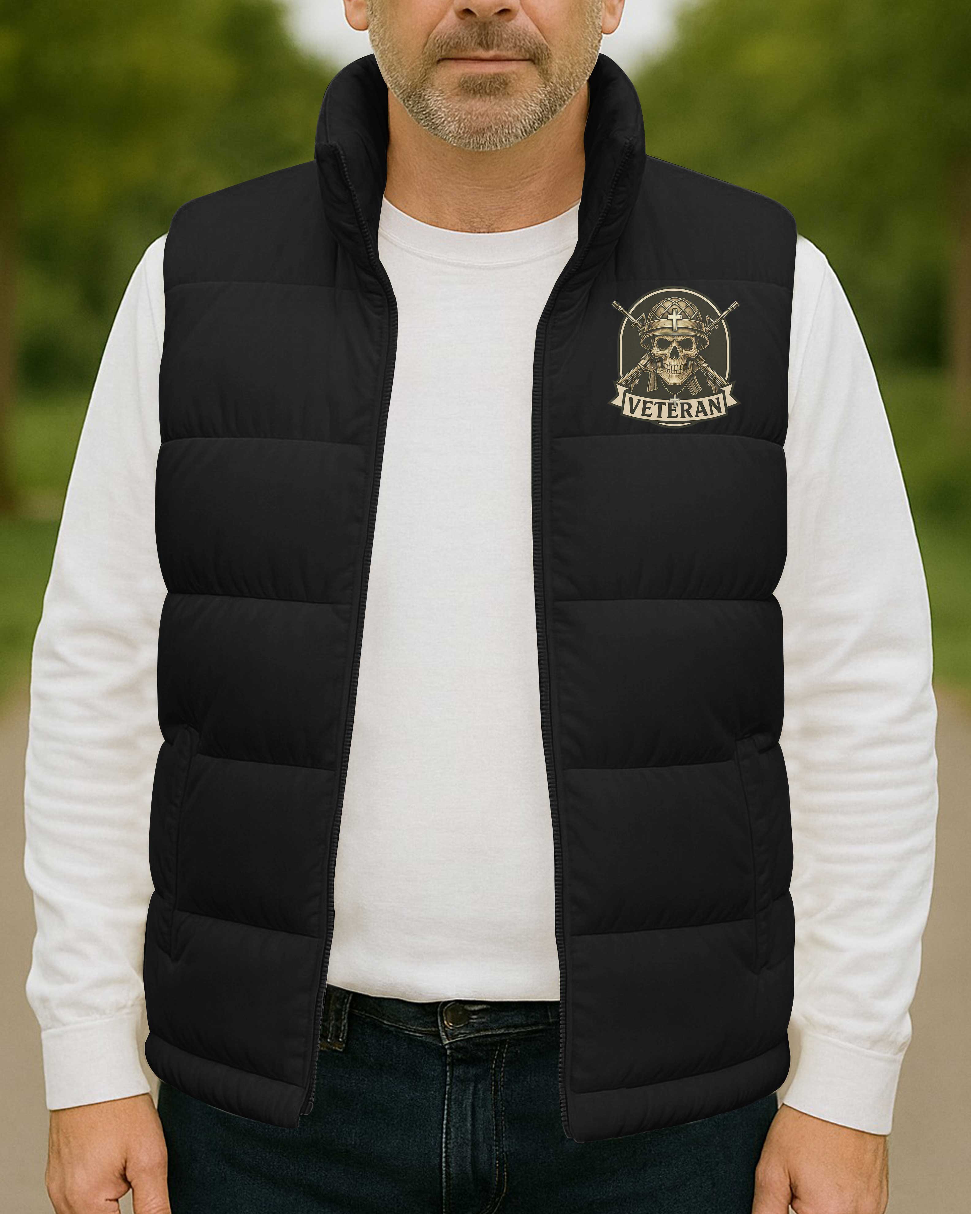 God Took The Most Honorable Americans And Made Them Veterans All Over Print Sleeveless Puffer Jacket