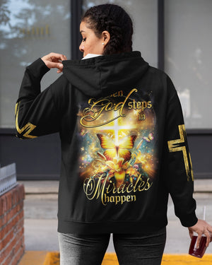 God Steps In Miracles Happen All Over Print Zip Hoodie