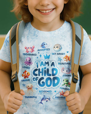 I Am A Child Of God All Ocean Animals Over Print T-Shirt Kid