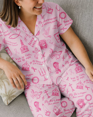 My God Is Bigger Than Cancer Button Pajamas