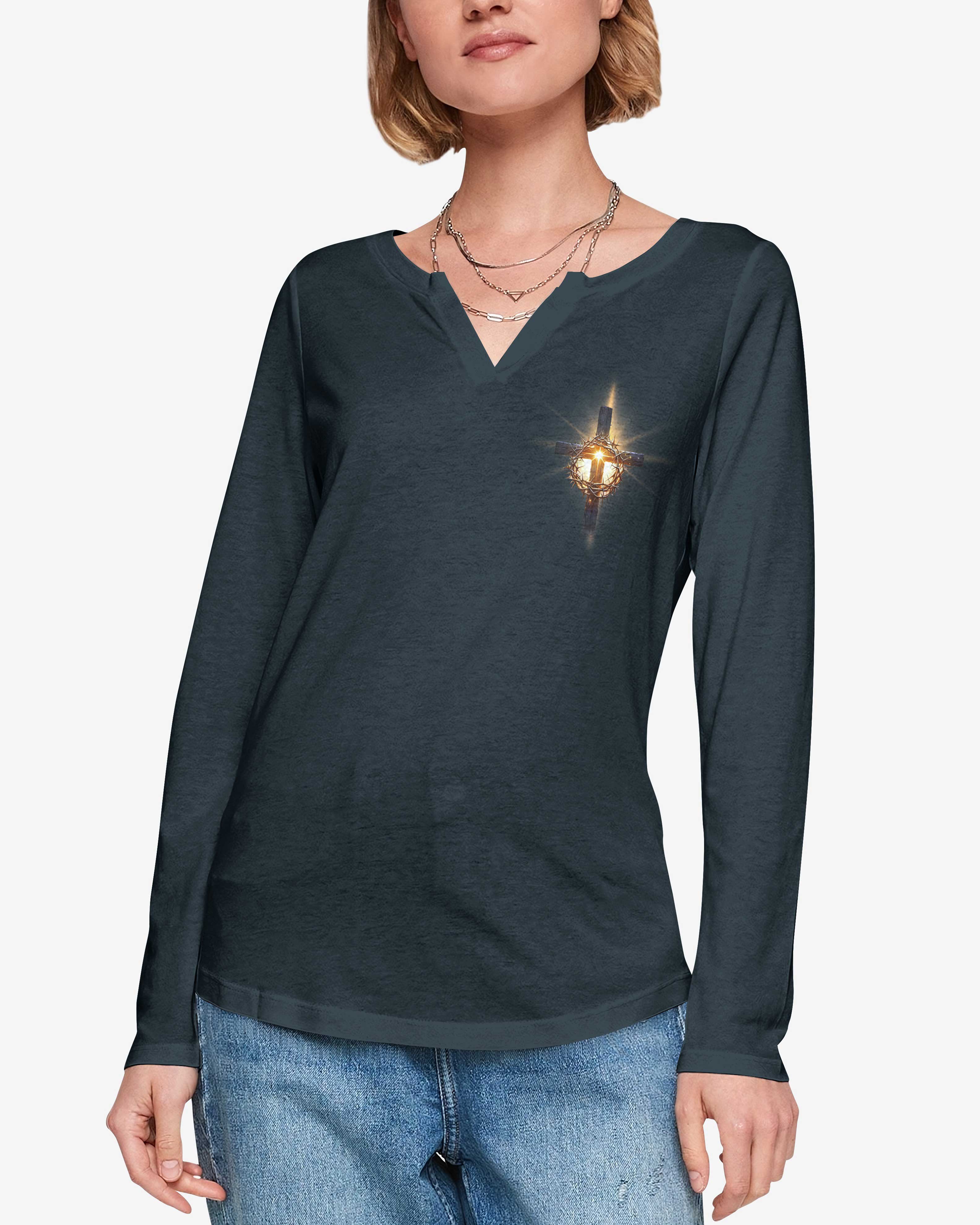 He Died For Me So I'll Live For Him All Over Print V-neck Long Sleeves Shirt