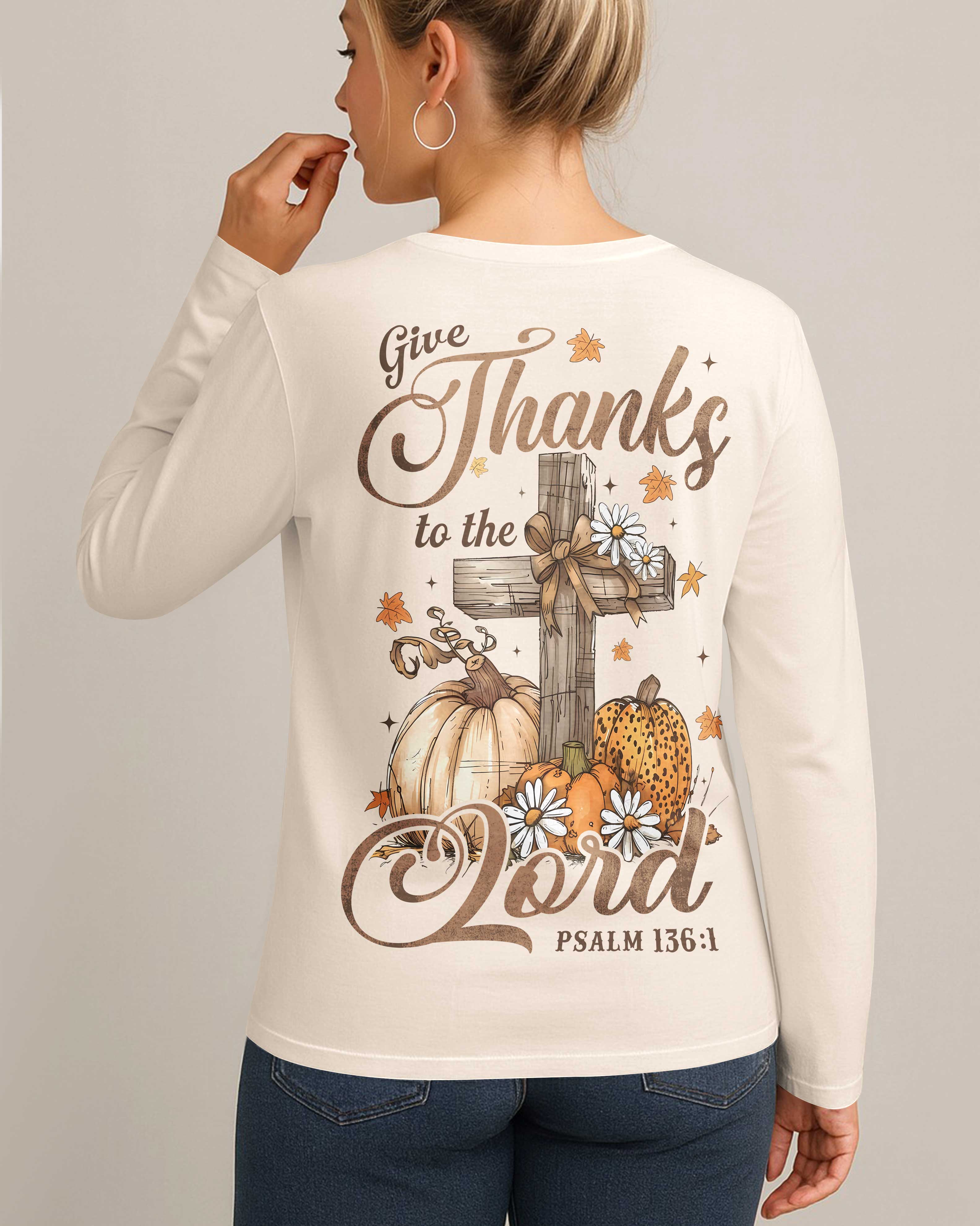 Give Thanks To The Lord V-neck Long Sleeves Shirt