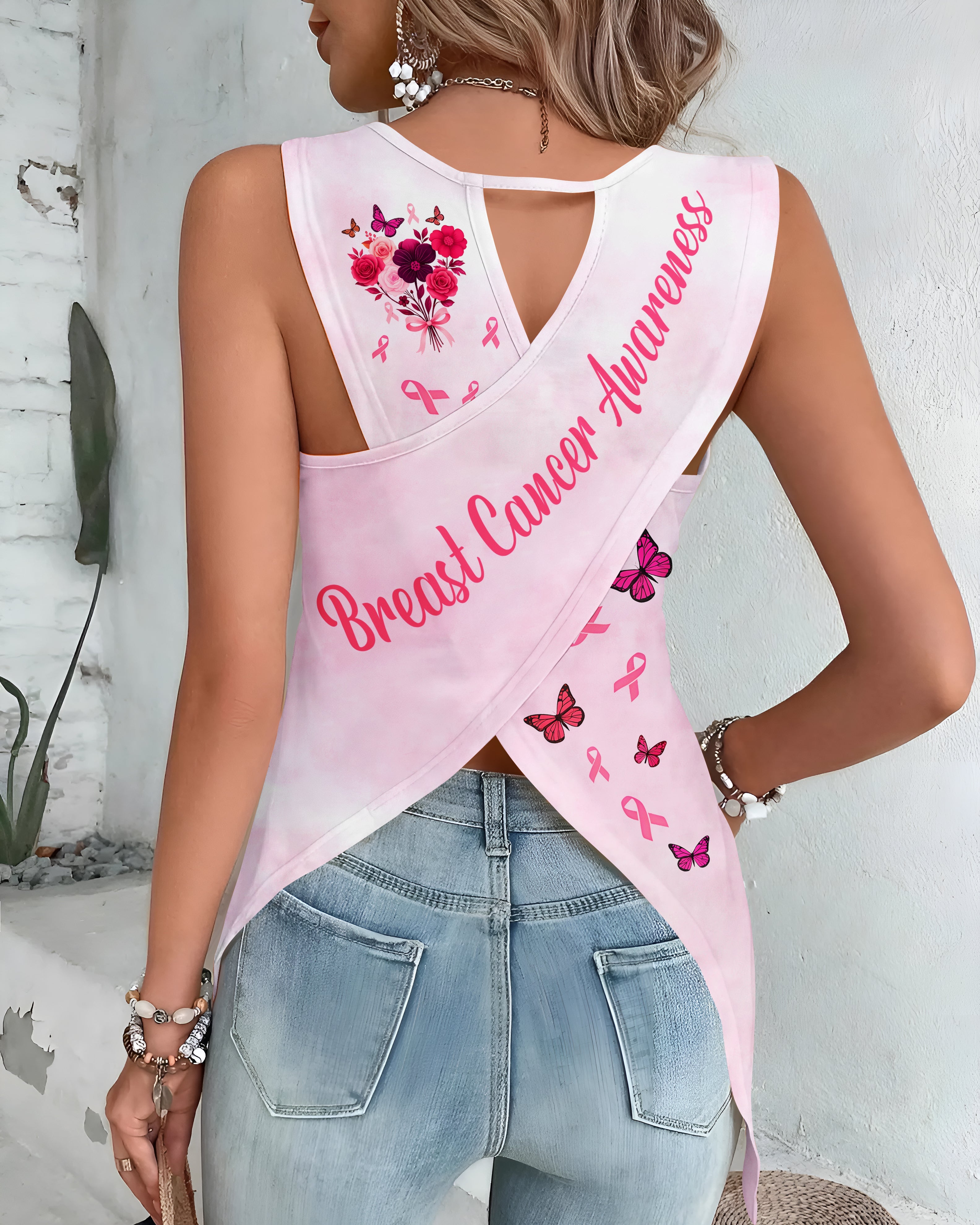 God Says You Are Unique All Over Print Crop Out Wrap Back Tank Top