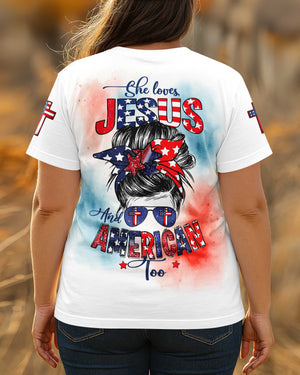 She Loves Jesus And American Too All Over Print T-Shirt