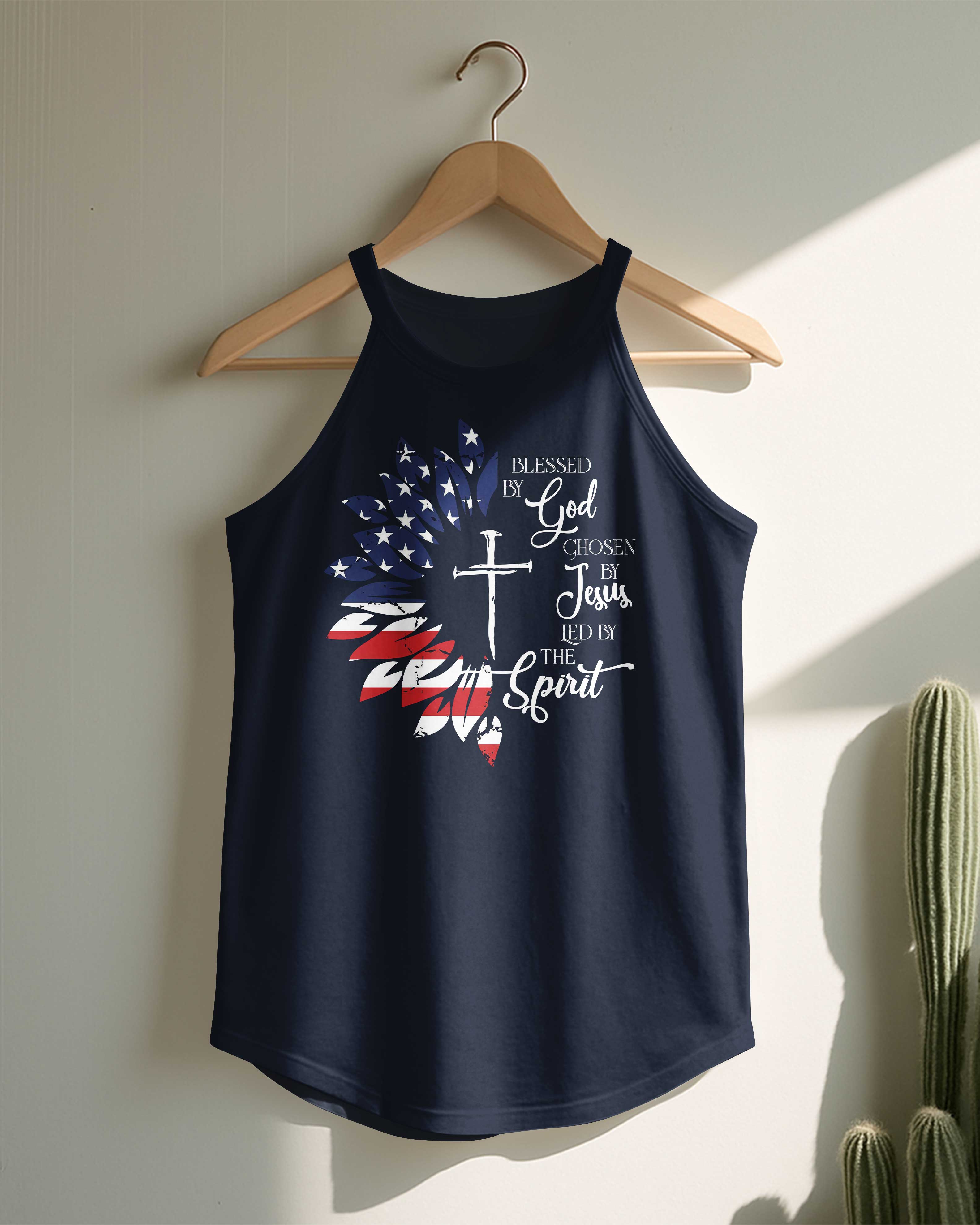 Blessed By God Chosen By Jesus Led By The Spirit Rocker Tank Top