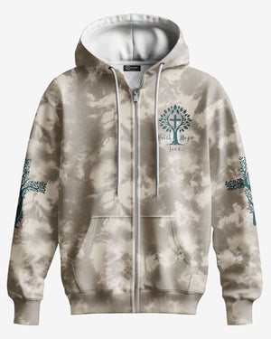 Rooted In Christ All Over Print Zip Hoodie