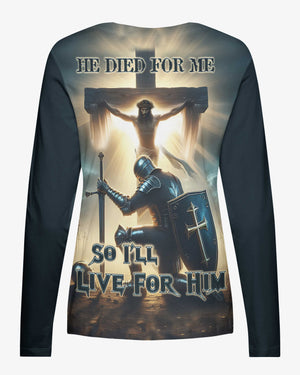 He Died For Me So I'll Live For Him All Over Print V-neck Long Sleeves Shirt