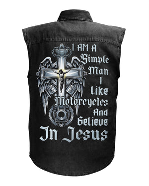 I Am A Simple Man Sleevesless Denim Shirt
