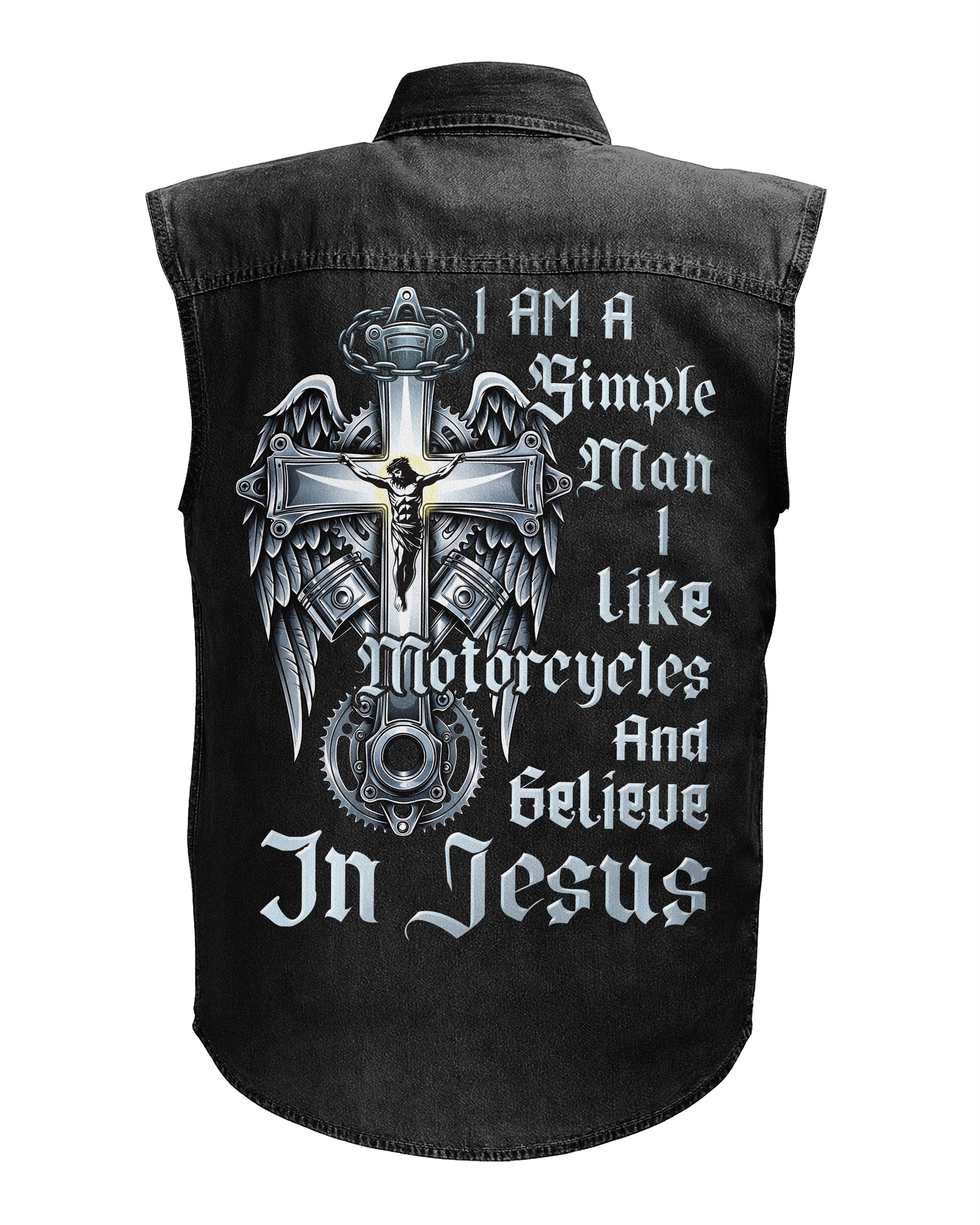 I Am A Simple Man Sleevesless Denim Shirt